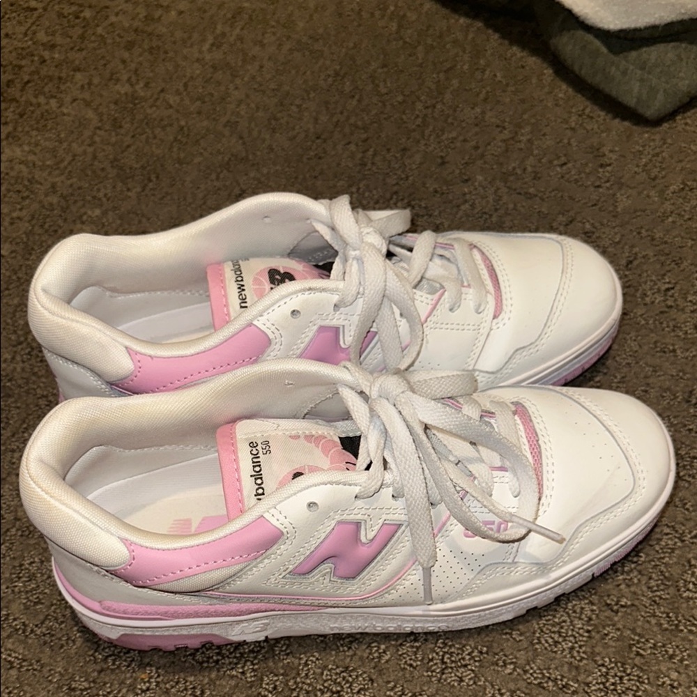 New Balance Kids' White and Pink Sneakers